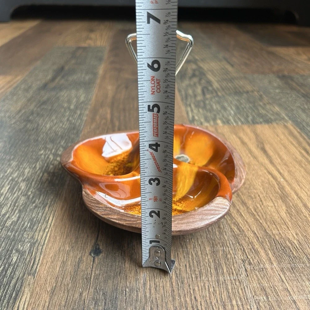 Vintage MCM Sequoia Ware Orange Drip 3 Section Nut Candy Dish #618